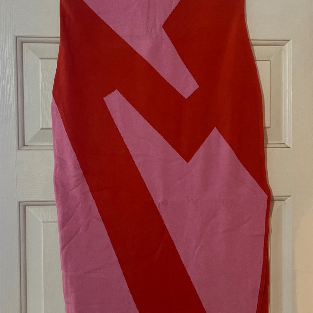 Abstract Halter Maxi Dress - Orange Pink - Picture 5 of 11